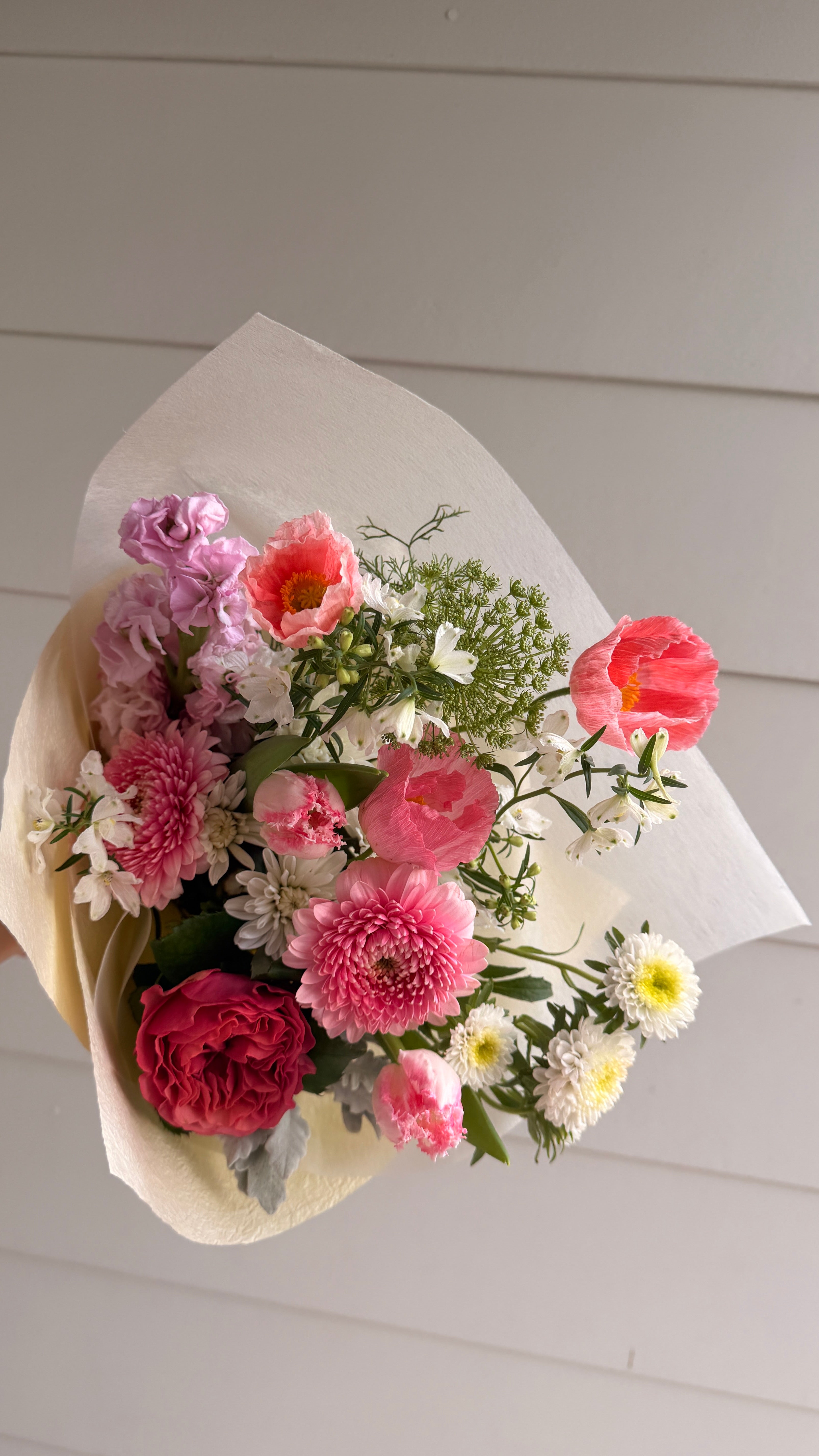 Strawberry Milk seasonal flower bunch, pink and white blooms