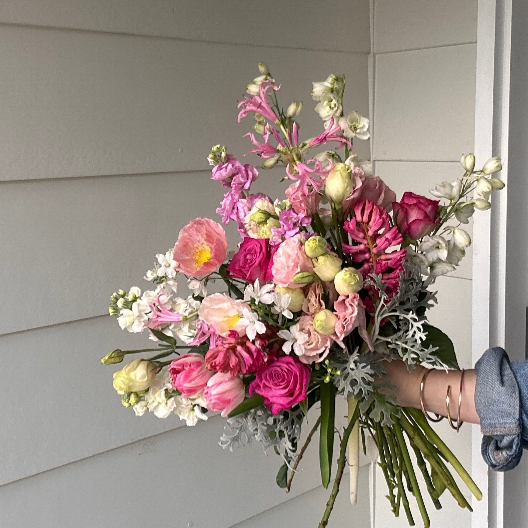 Strawberry Milk flower bunch — soft pink, cream and white seasonal blooms from bunch.